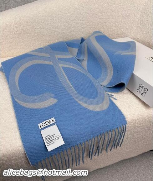 Luxury Cheap Loewe Maxi-Anagram Wool Cashmere Long Scarf 27x190cm LW102102 Blue 2024