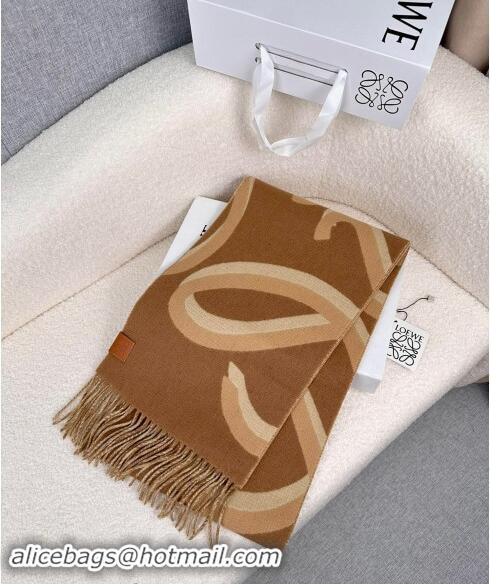 Grade Quality Loewe Maxi-Anagram Wool Cashmere Long Scarf 27x190cm LW102102 Brown 2024