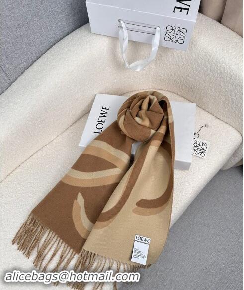 Grade Quality Loewe Maxi-Anagram Wool Cashmere Long Scarf 27x190cm LW102102 Brown 2024