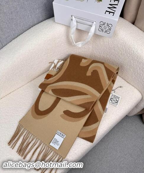 Grade Quality Loewe Maxi-Anagram Wool Cashmere Long Scarf 27x190cm LW102102 Brown 2024