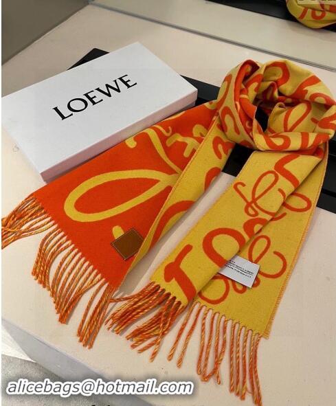 Luxury Cheap Loewe Anagram Wool Cashmere Long Scarf 30x180cm LW102103 Orange/Yellow 2024