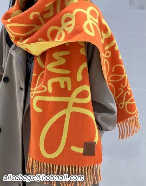 Luxury Cheap Loewe Anagram Wool Cashmere Long Scarf 30x180cm LW102103 Orange/Yellow 2024