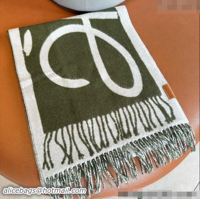 Good Quality Loewe Maxi Anagram Long Scarf 1128 Green 2024  