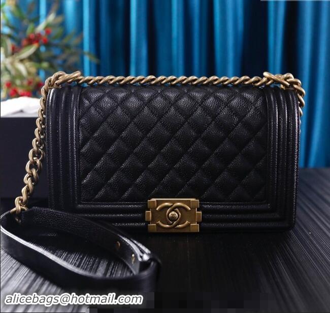 Promotional Chanel Grained Calfskin Medium Classic Le Boy Flap Bag A67086 Black/Gold