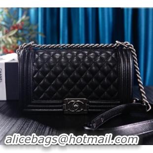 Famous Brand Chanel Grained Calfskin Medium Classic Leboy Flap Bag A67086 Black/Silver