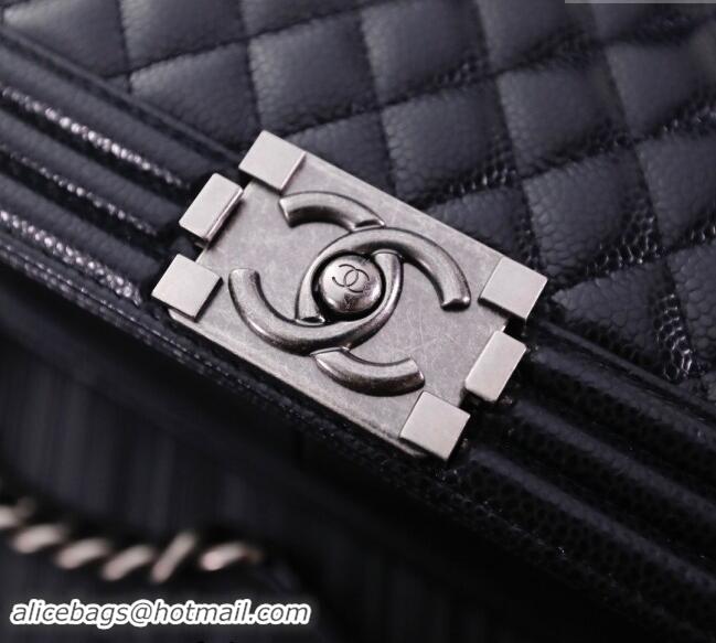 Famous Brand Chanel Grained Calfskin Medium Classic Leboy Flap Bag A67086 Black/Silver