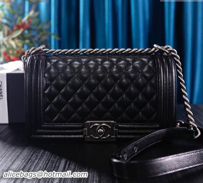 Famous Brand Chanel Grained Calfskin Medium Classic Leboy Flap Bag A67086 Black/Silver