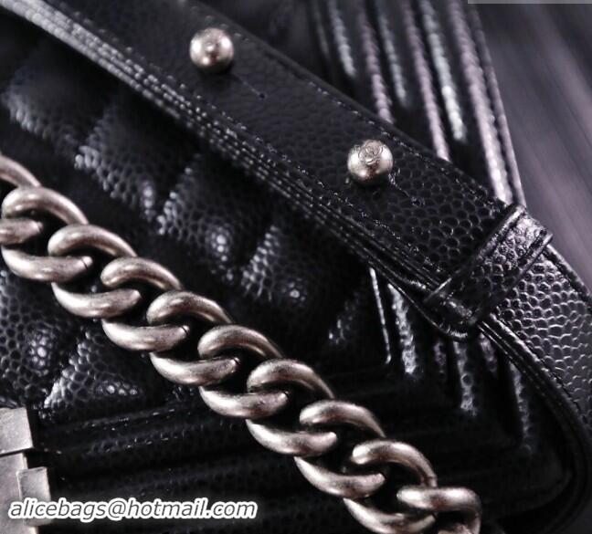 Famous Brand Chanel Grained Calfskin Medium Classic Leboy Flap Bag A67086 Black/Silver