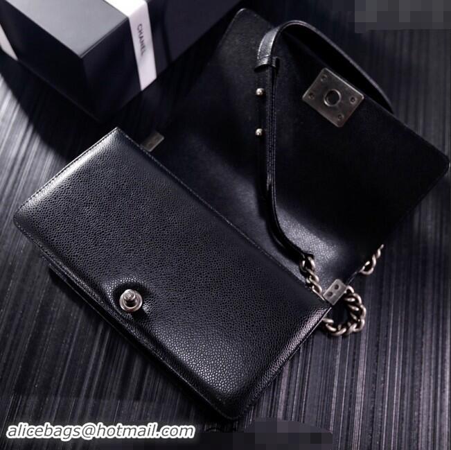 Famous Brand Chanel Grained Calfskin Medium Classic Leboy Flap Bag A67086 Black/Silver