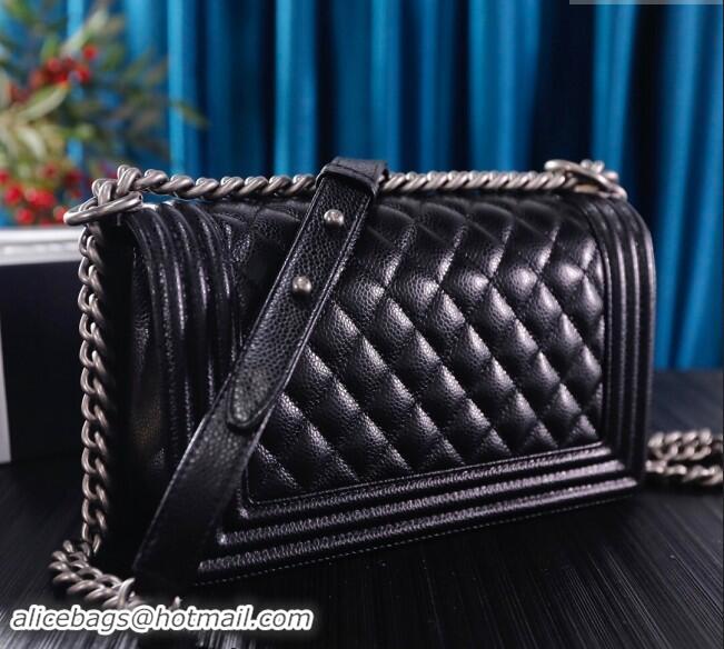 Famous Brand Chanel Grained Calfskin Medium Classic Leboy Flap Bag A67086 Black/Silver