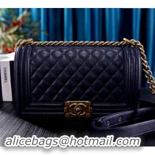 New Design Chanel Grained Calfskin Medium Classic Leboy Flap Bag A67086 Navy Blue/Gold