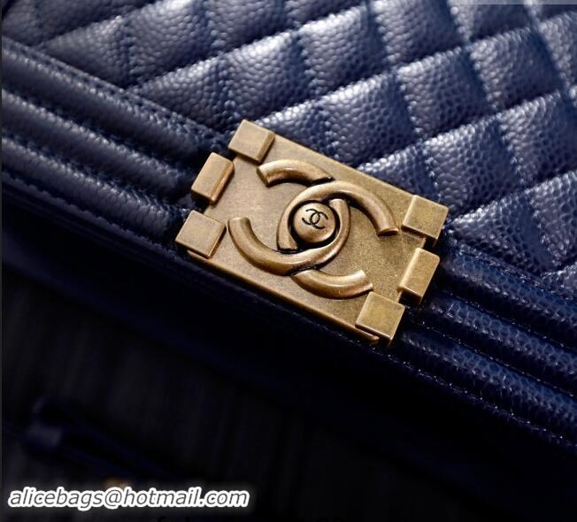 New Design Chanel Grained Calfskin Medium Classic Leboy Flap Bag A67086 Navy Blue/Gold