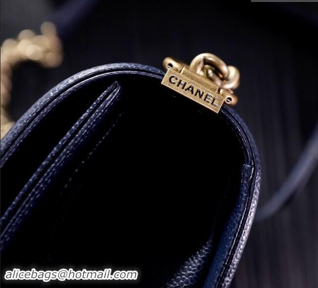 New Design Chanel Grained Calfskin Medium Classic Leboy Flap Bag A67086 Navy Blue/Gold