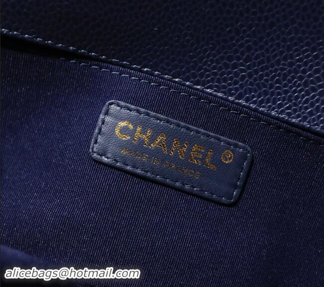 New Design Chanel Grained Calfskin Medium Classic Leboy Flap Bag A67086 Navy Blue/Gold