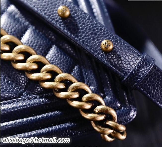 New Design Chanel Grained Calfskin Medium Classic Leboy Flap Bag A67086 Navy Blue/Gold