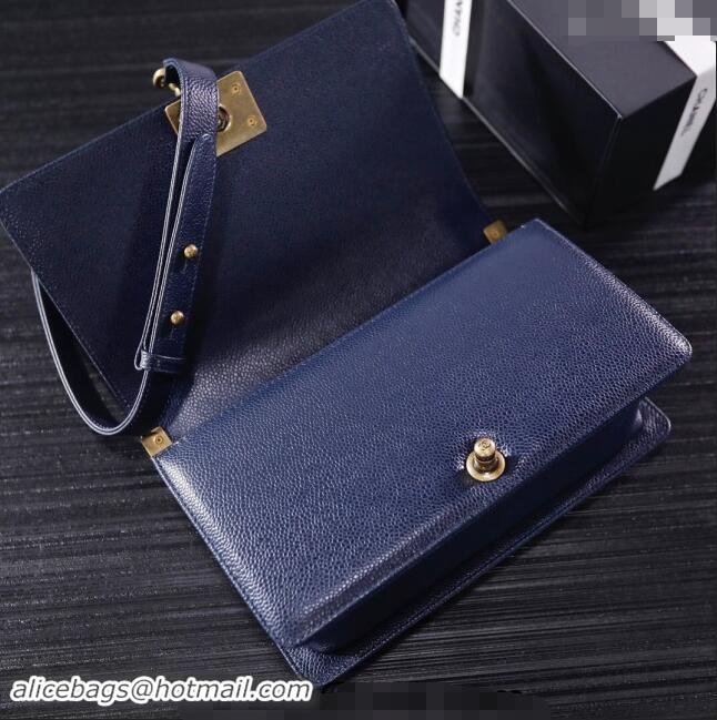 New Design Chanel Grained Calfskin Medium Classic Leboy Flap Bag A67086 Navy Blue/Gold