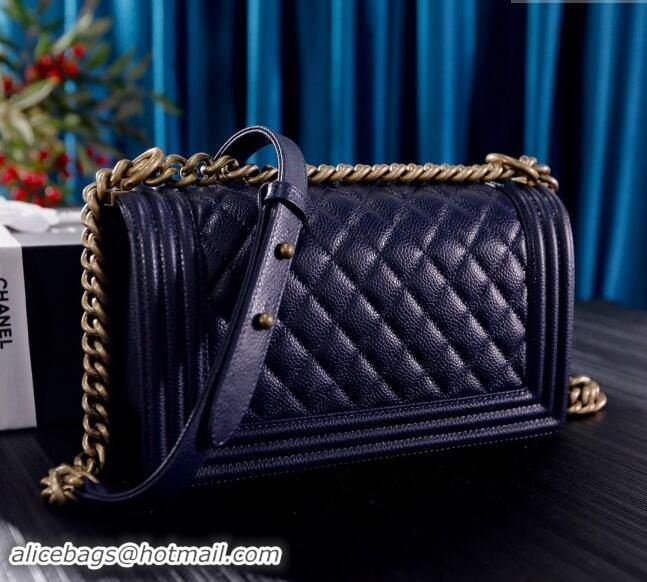 New Design Chanel Grained Calfskin Medium Classic Leboy Flap Bag A67086 Navy Blue/Gold