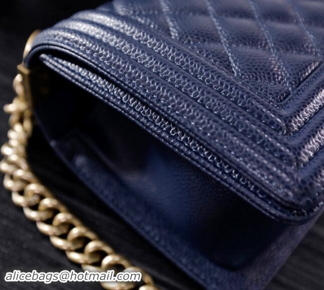 New Design Chanel Grained Calfskin Medium Classic Leboy Flap Bag A67086 Navy Blue/Gold