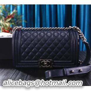 Pretty Style Chanel Grained Calfskin Medium Classic Leboy Flap Bag A67086 Navy Blue/Silver