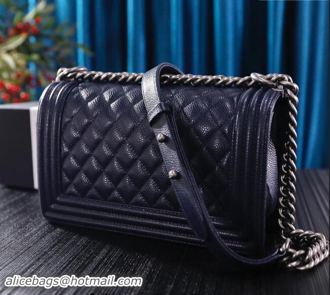 Pretty Style Chanel Grained Calfskin Medium Classic Leboy Flap Bag A67086 Navy Blue/Silver