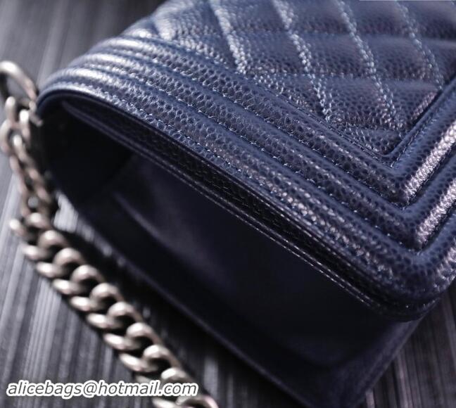 Pretty Style Chanel Grained Calfskin Medium Classic Leboy Flap Bag A67086 Navy Blue/Silver