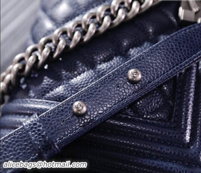 Pretty Style Chanel Grained Calfskin Medium Classic Leboy Flap Bag A67086 Navy Blue/Silver