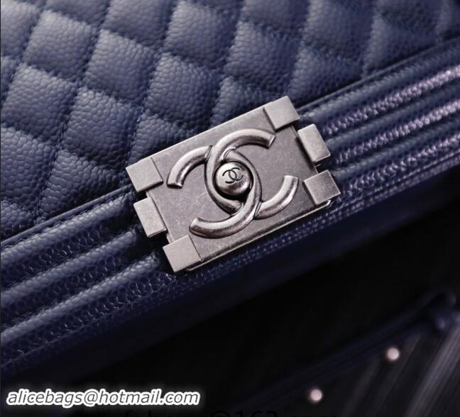 Pretty Style Chanel Grained Calfskin Medium Classic Leboy Flap Bag A67086 Navy Blue/Silver