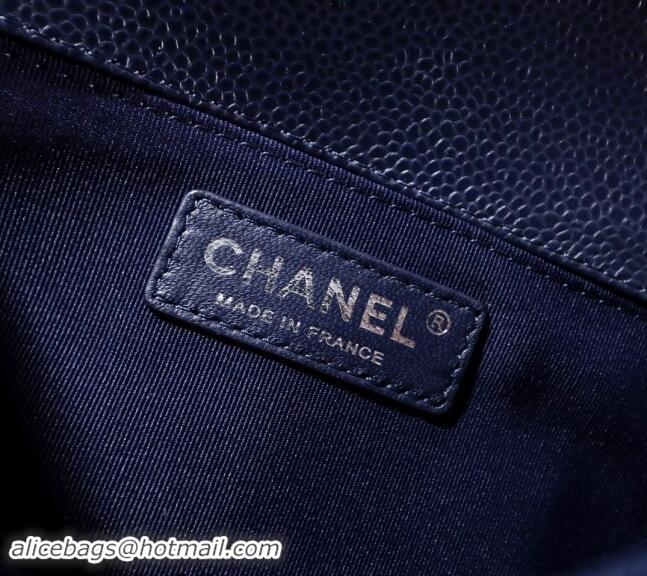 Pretty Style Chanel Grained Calfskin Medium Classic Leboy Flap Bag A67086 Navy Blue/Silver