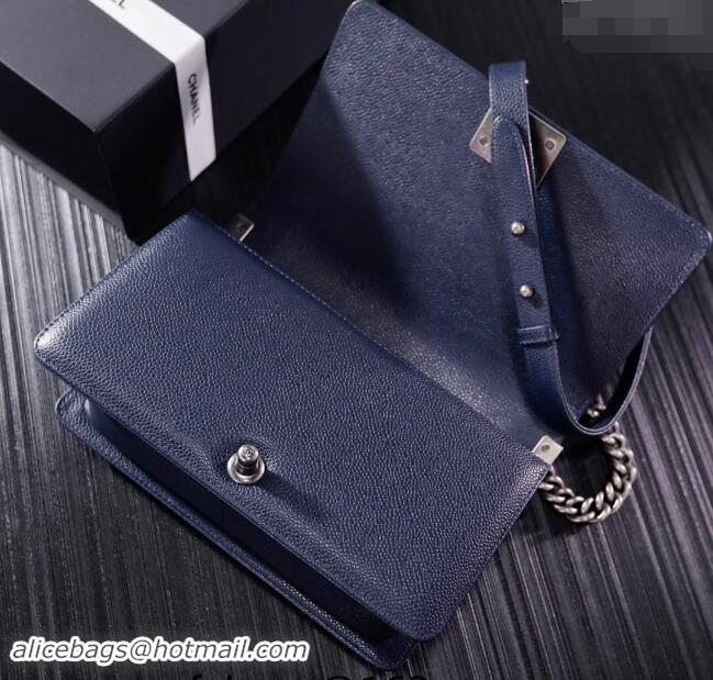 Pretty Style Chanel Grained Calfskin Medium Classic Leboy Flap Bag A67086 Navy Blue/Silver