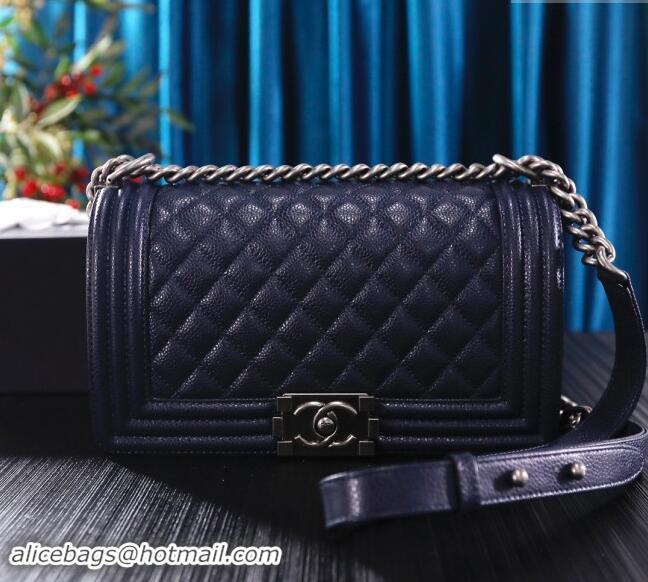 Pretty Style Chanel Grained Calfskin Medium Classic Leboy Flap Bag A67086 Navy Blue/Silver