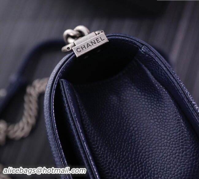 Pretty Style Chanel Grained Calfskin Medium Classic Leboy Flap Bag A67086 Navy Blue/Silver