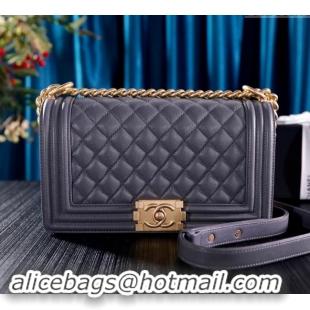 Top Grade Chanel Grained Calfskin Medium Classic Le Boy Flap Bag A67086 Grey/Gold