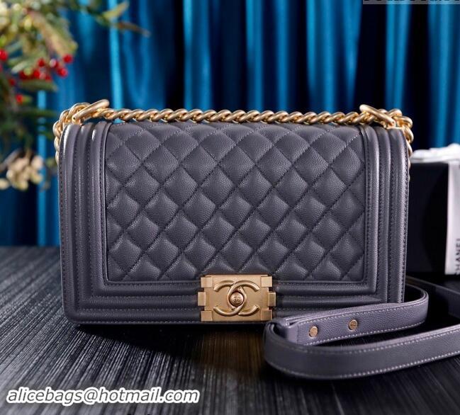 Top Grade Chanel Grained Calfskin Medium Classic Le Boy Flap Bag A67086 Grey/Gold