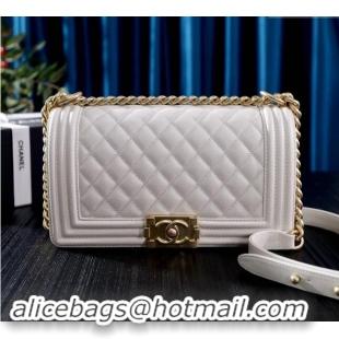 Most Popular Chanel Grained Calfskin Medium Classic Le Boy Flap Bag A67086 White