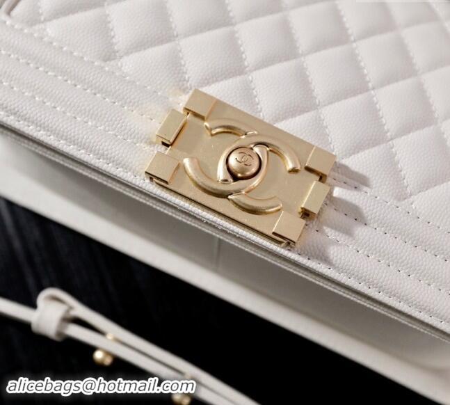 Most Popular Chanel Grained Calfskin Medium Classic Le Boy Flap Bag A67086 White