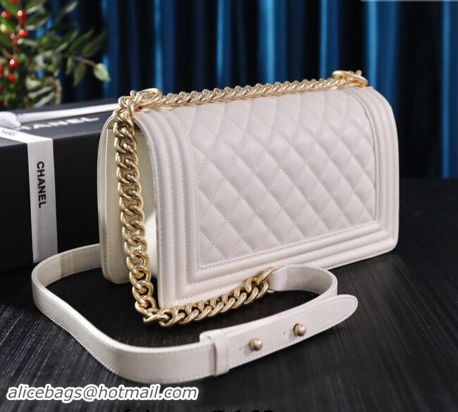 Most Popular Chanel Grained Calfskin Medium Classic Le Boy Flap Bag A67086 White