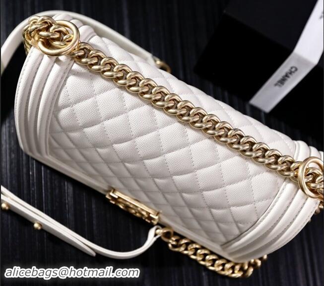 Most Popular Chanel Grained Calfskin Medium Classic Le Boy Flap Bag A67086 White