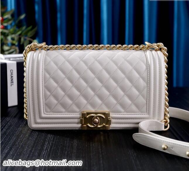 Most Popular Chanel Grained Calfskin Medium Classic Le Boy Flap Bag A67086 White