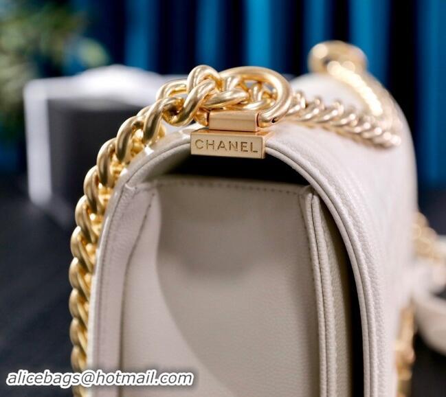 Most Popular Chanel Grained Calfskin Medium Classic Le Boy Flap Bag A67086 White