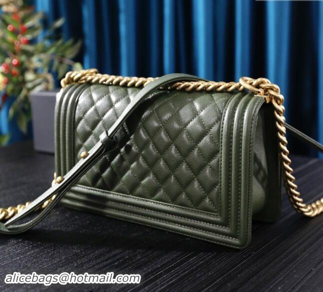 Good Product Chanel Grained Calfskin Medium Classic Le Boy Flap Bag A67086 Green