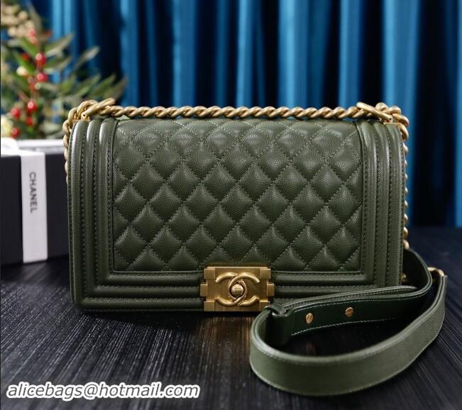 Good Product Chanel Grained Calfskin Medium Classic Le Boy Flap Bag A67086 Green