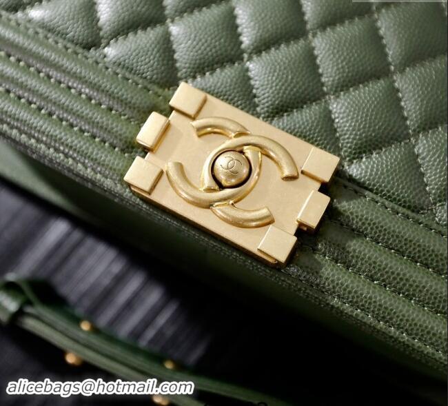 Good Product Chanel Grained Calfskin Medium Classic Le Boy Flap Bag A67086 Green