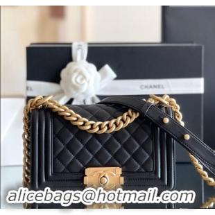 Big Discount Chanel Original Calfskin Leather Small Boy Flap Bag AS2630 Black/Gold Top Quality