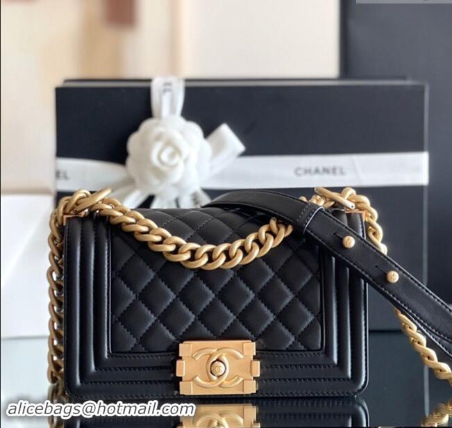 Big Discount Chanel Original Calfskin Leather Small Boy Flap Bag AS2630 Black/Gold Top Quality