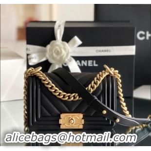 Good Taste Chanel Original Calfskin Leather Chevron Small Boy Flap Bag AS2630 Black/Gold 2023 Top Quality