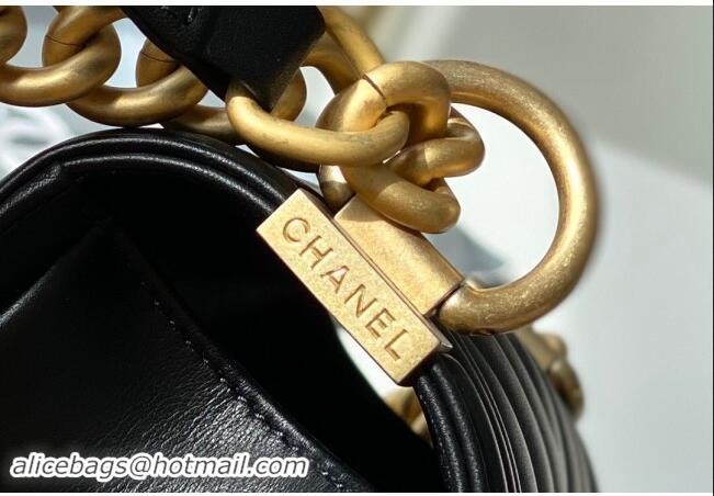 Good Taste Chanel Original Calfskin Leather Chevron Small Boy Flap Bag AS2630 Black/Gold 2023 Top Quality