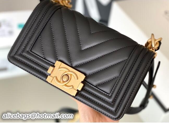 Good Taste Chanel Original Calfskin Leather Chevron Small Boy Flap Bag AS2630 Black/Gold 2023 Top Quality