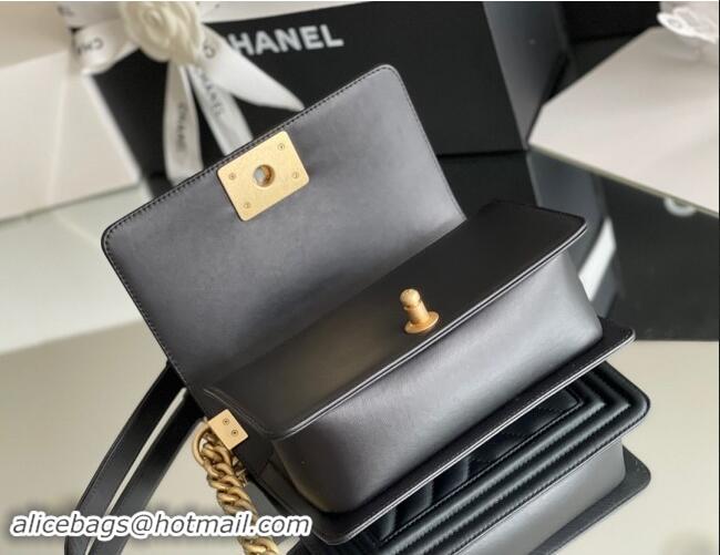 Good Taste Chanel Original Calfskin Leather Chevron Small Boy Flap Bag AS2630 Black/Gold 2023 Top Quality