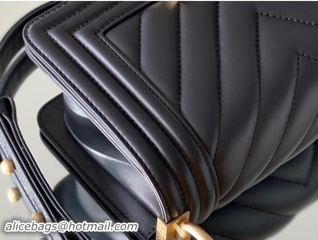 Good Taste Chanel Original Calfskin Leather Chevron Small Boy Flap Bag AS2630 Black/Gold 2023 Top Quality