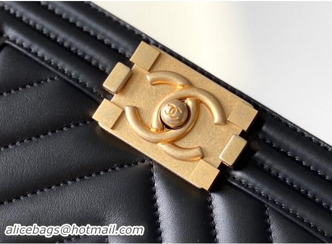 Good Taste Chanel Original Calfskin Leather Chevron Small Boy Flap Bag AS2630 Black/Gold 2023 Top Quality